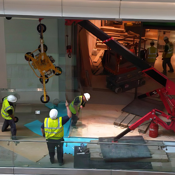 Spider crane contract lift with specialist attachment for controlled lifting