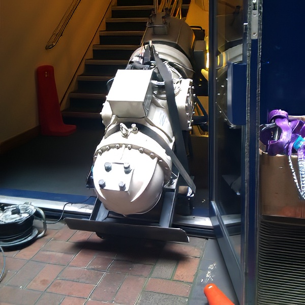 Specialist lifting team relocating delicate laboratory equipment