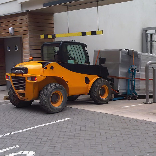 Server rack moving with specialist forklift handling