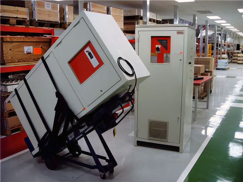 Vending machine being moved over steps using controlled lift and shift methods